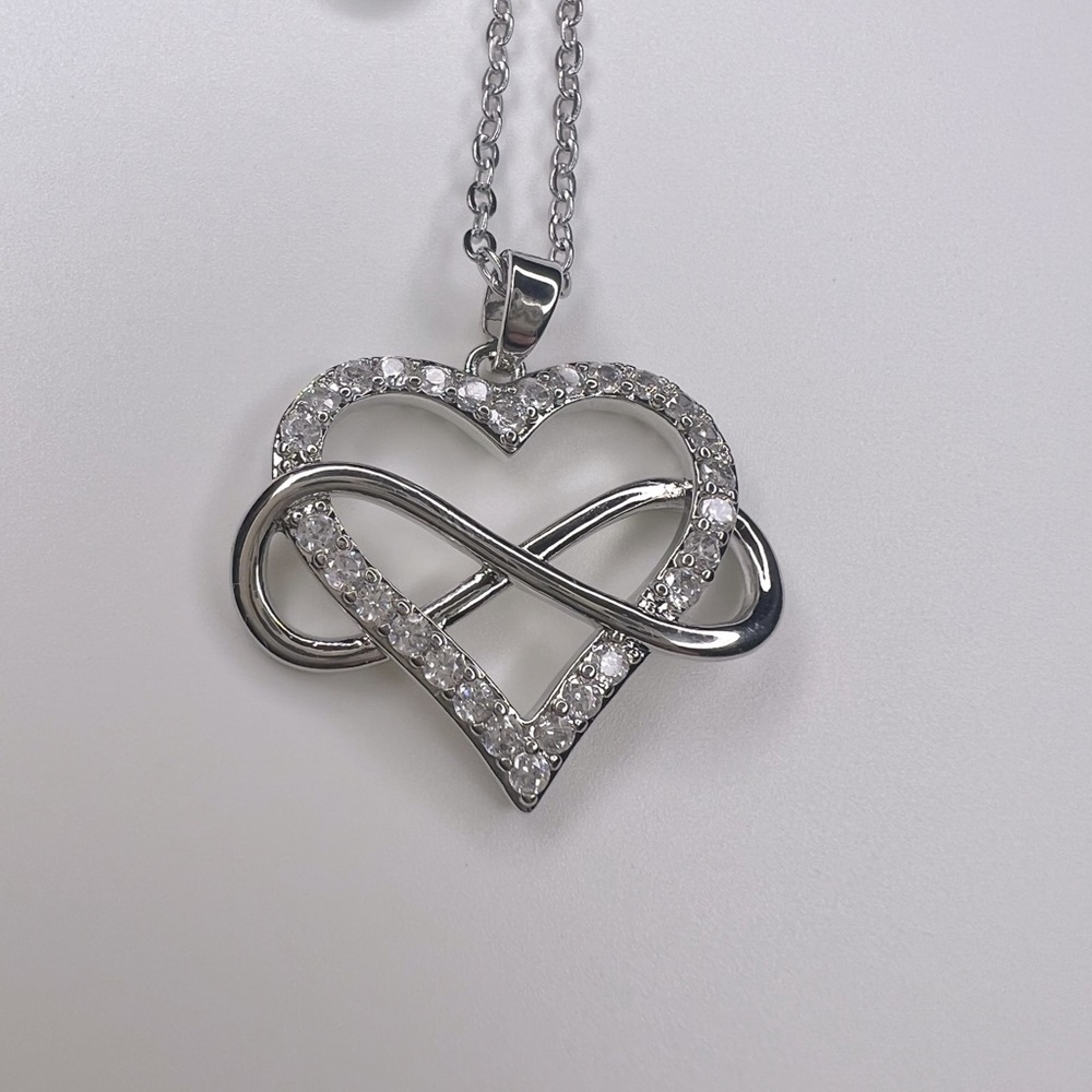 Diamond Simulant Infinity Heart Necklace & Pendant, Silver tone